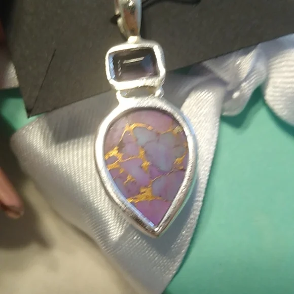 Purple Mojave Turquoise + Amethyst Teardrop Pendant Sterling Silver 925